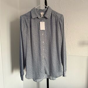 H&M Women’s Blue Floral Button Down Shirt Size 10 NEW WITH TAGS